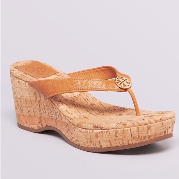 Tory Burch Shoes - Tory Burch Brown Leather Suzy Thong Cork Wedge sz 6